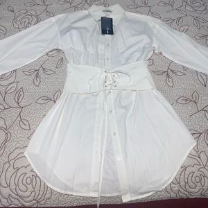 Gorgeous White Built in Corset Belt Shirt Dress